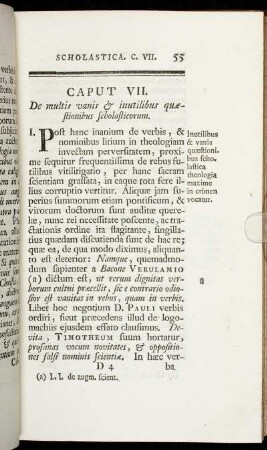 Caput VII. De multis vanis & inutilibus quæstionibus scholasticorum.