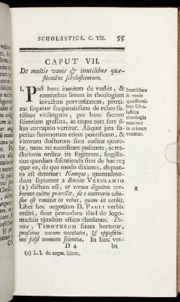 Caput VII. De multis vanis & inutilibus quæstionibus scholasticorum.