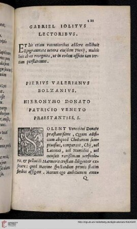 Hieronymo Donato Patricio Veneto praestantiss. s.