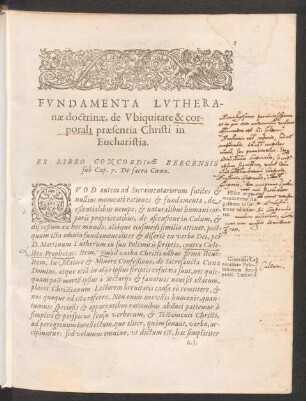 Fundamenta Lutheranae doctrinae, de Ubiquitate & corporali praesentia Christi in Eucharistia.