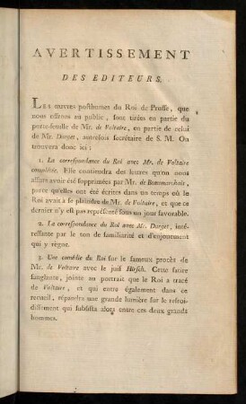 Avertissement des Editeurs.