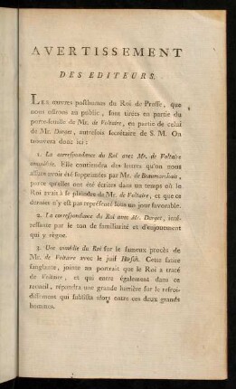 Avertissement des Editeurs.