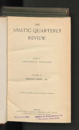 9.1890, January-April: Asiatic quarterly review