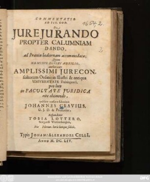 Commentatio Ad Tit. Cod. De Iureiurando Propter Calumniam Dando, ad Praxin hodiernam accommodata