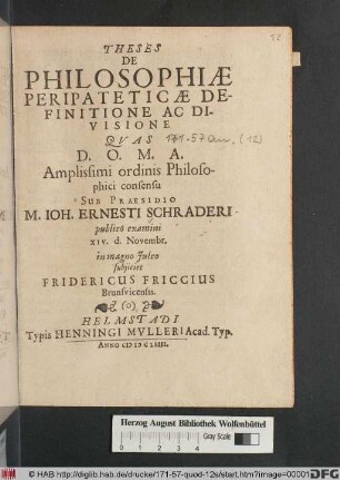 Theses De Philosophiae Peripateticae Definitione Ac Divisione