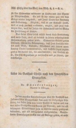 356-360 Ueber die Gottheit Christi nach den synoptischen Evangelien