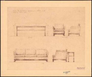 Haus Darré, Berlin-Dahlem Umbau: Sofa, Sofatisch, Sessel 1:10