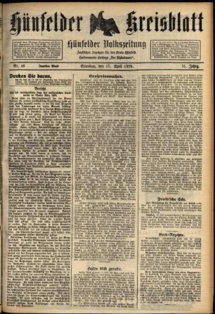 Zweite Ausgabe vom Samstag, den 17. April 1926.