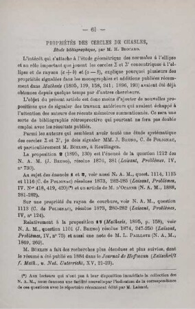 PROPRIÉTÉS DES CERCLES DE CHASLES.