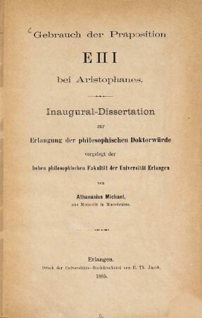Gebrauch der Präposition epi bei Aristophanes