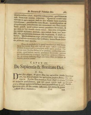 Pars 1, Caput IV. De Sapientia & Bonitate Dei