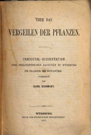 Über das Vergeilen der Pflanzen : Inaugural-Dissertation