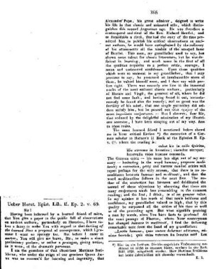 Ueber Horat. Epist. Lib. II. Ep. 2. v. 69