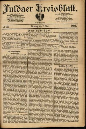 Erste Ausgabe vom Dienstag, den 02. Mai 1893.