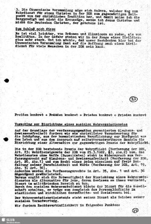 Vorschlag zur Einrichtung eines sozialen Wehrersatzdienstes