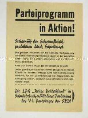 Propagandaflugblatt der SED zur Vorbildwirkung der LPG "Neues Deutschland" in Schmiedebach