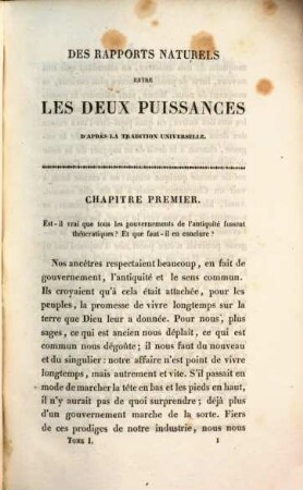 Des rapports naturels entre les deux puissances d'après la tradition universelle. 1