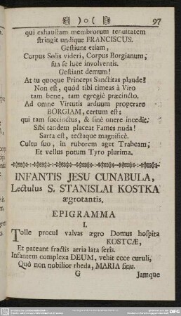 Infantis Jesu Cunabula, Lectulus s. Stanislai Kostka aegrotantis
