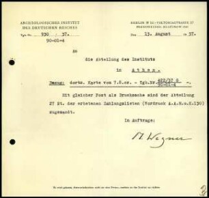 Schreiben; AIDR an DAI Athen (Zahlungslisten)