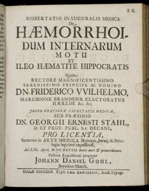 Dissertatio Inauguralis Medica De Haemorrhoidum Internarum Motu Et Ileo Haematite Hippocratis