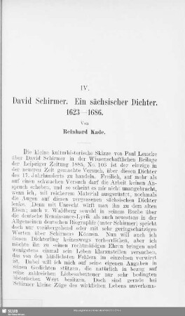 IV. David Schirmer : Ein sächsischer Dichter. 1623-1686