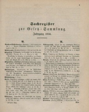 Sachregister zur Gesetz-Sammlung. Jahrgang 1856