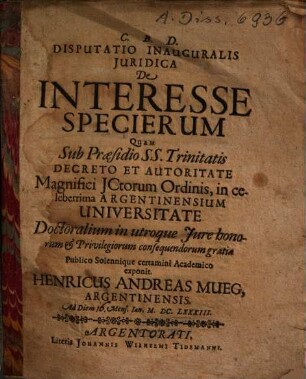Disputatio Inauguralis Iuridica De Interesse Specierum