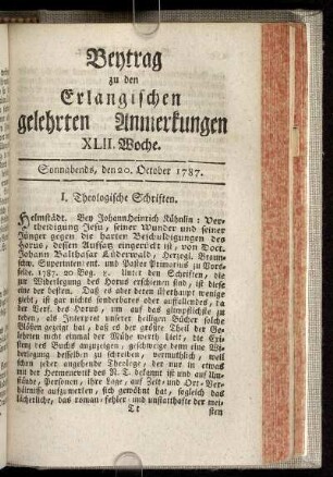 XLII. Woche. Sonnabends, den 20. October. 1787.