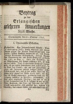 XLII. Woche. Sonnabends, den 20. October. 1787.