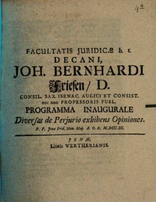Progr. inaug. diversas de periurio exhibens opiniones