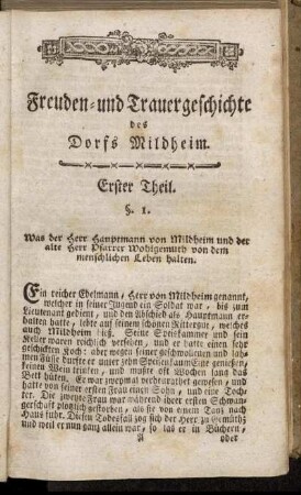 Freuden- und Trauergeschichte des Dorfs Mildheim. Erster Theil.
