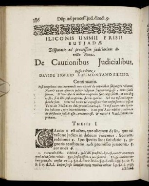 Disputatio [...] Nona, De Cautionibus Judicialibus