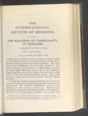 The relation of christianity to Hinduism