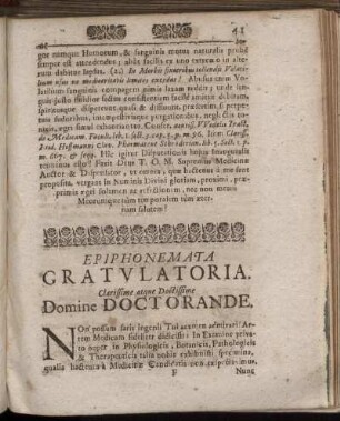Epiphonemata Gratulatoria. Clarissime atque Doctissime Domine Doctorande.