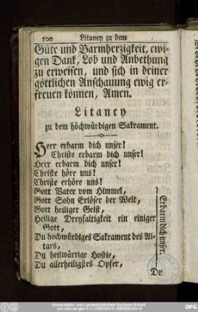 Litaney zu dem höchwürdigen Sakrament.