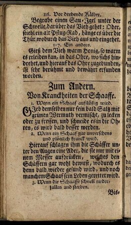 Zum Andern. Von Kranckheiten der Schaaffe.