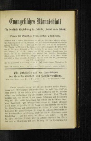 ¬Ein¬ Schulgesetz auf den Grundlagen der Gewissensfreiheit und Selbstverwaltung : ein Vorschlag ; (Schluß)