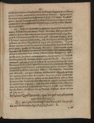 Syllabus Quaestionum, quae hic per occasionem expeditae fuerunt.