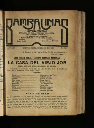 La casa del viejo Job : pieza en dos actos breves, en prosa