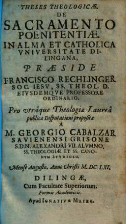 Theses Theologicae. De Sacramento Poenitentiae