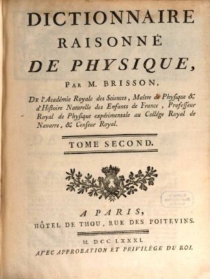 Dictionnaire Raisonné De Physique, 2