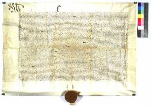 Vidimus Johanns von Sulz, Hofrichter zu Rottweil, über drei Urkunden König Sigimunds von 4. September 1413, 21. Januar 1414 und 6. Februar 1414 sowie über die Willebriefe des Kölner Erzbischofs Dietrich von Moers (1414 April 25), des Erzbischofs Werner von Trier (1414 April 1), des Pfalzgrafen Ludwig bei Rhein (1414 Febr. 14), des Herzogs Rudolf von Sachsen und Lüneburg (1415 April 1) sowie des Erzbischofs Johann von Mainz (Speyer, 1416 Feb. 1) betr. die Verpfändung der Reichssteuer von Esslingen an Johannes Kirchen.