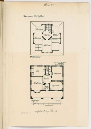 Brückenwärterhaus Monatskonkurrenz März 1916: Grundriss Erdgeschoss, Dachgeschoss 1:100; Maßstabsleiste