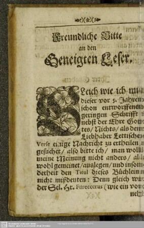 Freundliche Bitte an den Geneigten Leser
