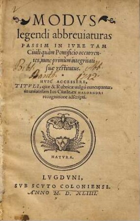 Modus legendi abbreviaturas passim in iure tam civili quam pontificio occurentes
