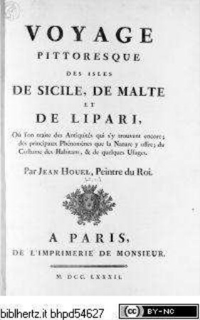 Voyage pittoresque des isles de Sicile, de Malte et de Lipari ..., 1. Band, Titelblatt