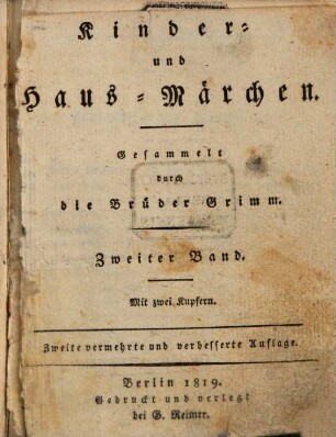 Kinder- und Haus-Märchen, 2 : Mit 2 Kupfern