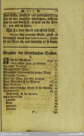 Register der fürnehmsten Sachen