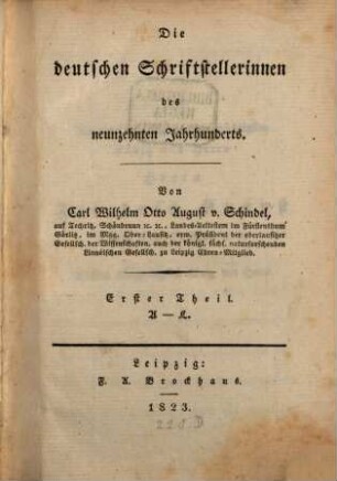 Die deutschen Schriftstellerinnen des neunzehnten Jahrhunderts, 1. A - L