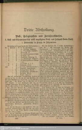 A. Post-und Eisenbahnverkehr nebst angefügtem Brief- und Fahrpost-Porto-Tarif